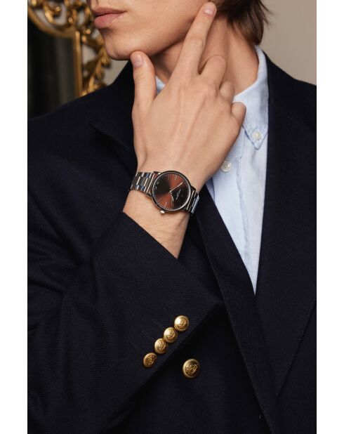 Reloj Lungern de malla fina plateado/marrón para hombre