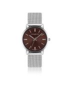 Reloj Lungern de malla metálica plateada/marrón para hombre