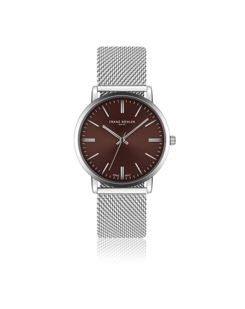Reloj Lungern de malla metálica plateada/marrón para hombre