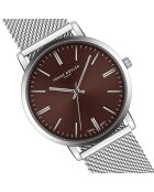 Reloj Lungern de malla metálica plateada/marrón para hombre