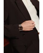 Reloj Lungern de malla metálica plateada/marrón para hombre