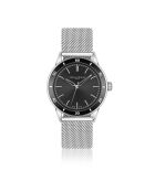 Reloj Katzensee de malla metálica plateada/negra para hombre