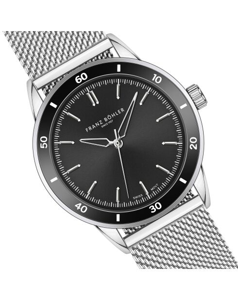 Reloj Katzensee de malla metálica plateada/negra para hombre