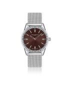 Reloj Rotsee de malla metálica plateada/marrón para hombre