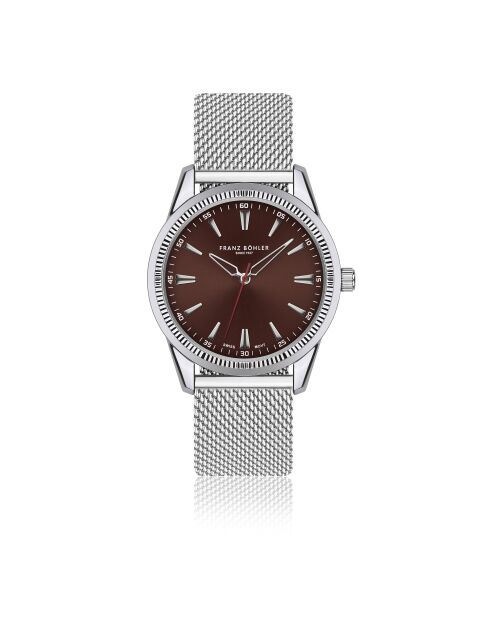 Reloj Rotsee de malla metálica plateada/marrón para hombre