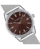 Reloj Rotsee de malla metálica plateada/marrón para hombre