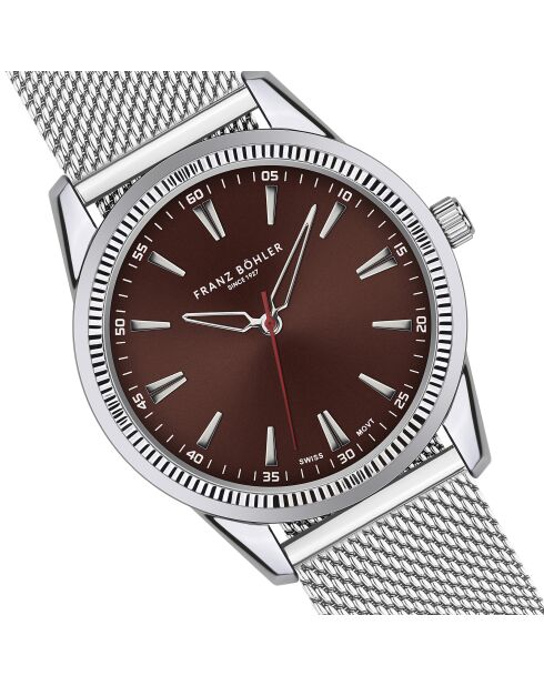 Reloj Rotsee de malla metálica plateada/marrón para hombre