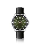 Reloj Baldegg para hombre de piel negra y verde con costuras lisas y acolchadas