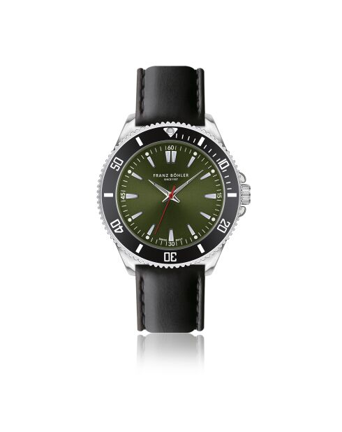 Reloj Baldegg para hombre de piel negra y verde con costuras lisas y acolchadas