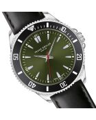 Reloj Baldegg para hombre de piel negra y verde con costuras lisas y acolchadas