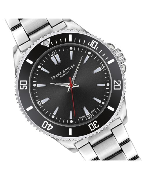 Reloj Hallwil de malla fina plateada/negra para hombre