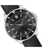 Reloj Hallwil para hombre de caucho acolchado y con costuras lisas en negro/plata