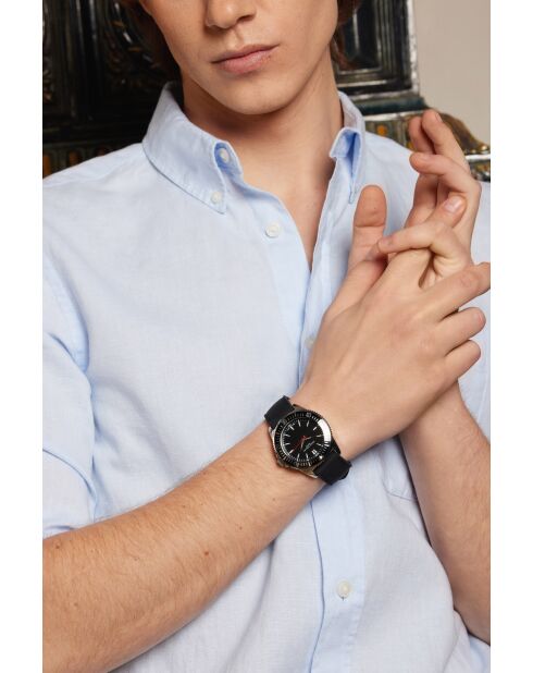Reloj Hallwil para hombre de caucho acolchado y con costuras lisas en negro/plata