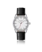 Reloj para hombre acolchado y cosido liso en piel de cocodrilo Tanay en blanco y negro