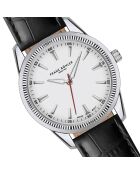 Reloj para hombre acolchado y cosido liso en piel de cocodrilo Tanay en blanco y negro