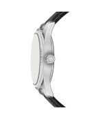 Reloj para hombre acolchado y cosido liso en piel de cocodrilo Tanay en blanco y negro