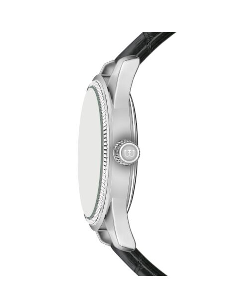 Reloj para hombre acolchado y cosido liso en piel de cocodrilo Tanay en blanco y negro