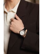 Reloj para hombre acolchado y cosido liso en piel de cocodrilo Tanay en blanco y negro