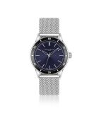 Reloj Sihl plateado/azul oscuro de malla metálica para hombre
