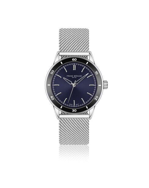 Reloj Sihl plateado/azul oscuro de malla metálica para hombre