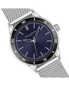 Reloj Sihl plateado/azul oscuro de malla metálica para hombre