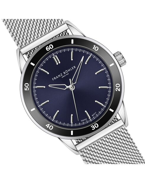 Reloj Sihl plateado/azul oscuro de malla metálica para hombre