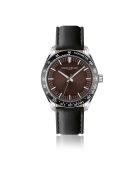 Reloj para hombre de piel Maggiore negra y marrón con costuras lisas y acolchadas