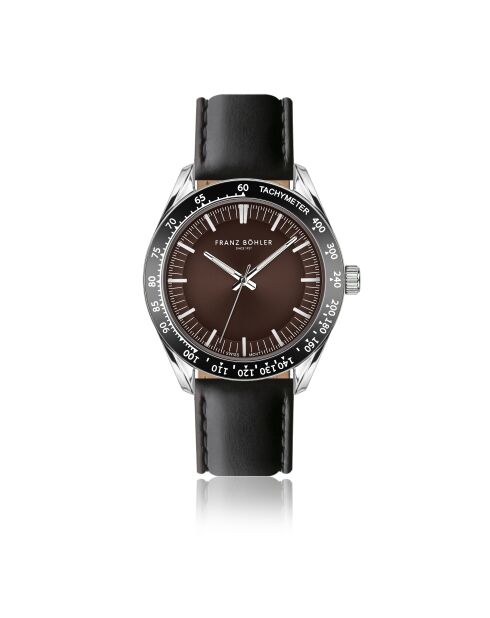 Reloj para hombre de piel Maggiore negra y marrón con costuras lisas y acolchadas