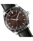 Reloj para hombre de piel Maggiore negra y marrón con costuras lisas y acolchadas