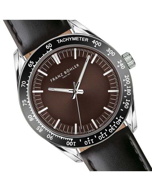 Reloj para hombre de piel Maggiore negra y marrón con costuras lisas y acolchadas