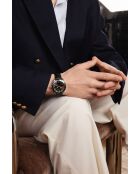 Reloj para hombre de piel Maggiore negra y marrón con costuras lisas y acolchadas