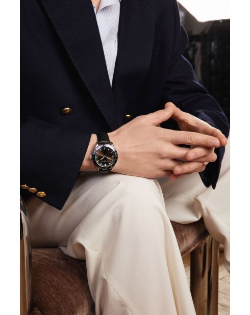Reloj para hombre de piel Maggiore negra y marrón con costuras lisas y acolchadas