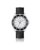 Reloj para hombre de caucho Walen negro y plateado con costuras lisas, acolchado y cosido