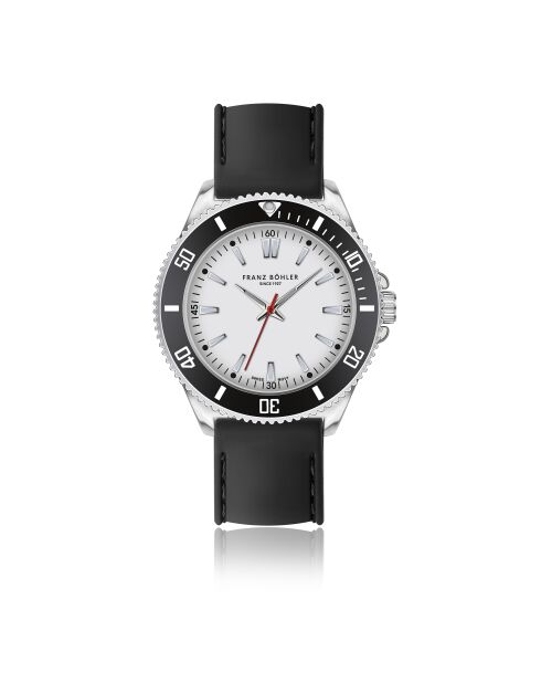 Reloj para hombre de caucho Walen negro y plateado con costuras lisas, acolchado y cosido