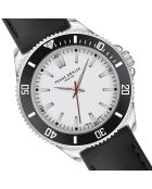 Reloj para hombre de caucho Walen negro y plateado con costuras lisas, acolchado y cosido