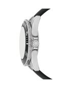 Reloj para hombre de caucho Walen negro y plateado con costuras lisas, acolchado y cosido