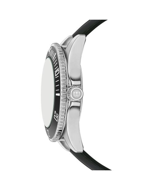 Reloj para hombre de caucho Walen negro y plateado con costuras lisas, acolchado y cosido