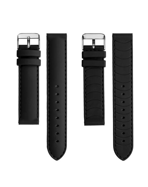 Reloj para hombre de caucho Walen negro y plateado con costuras lisas, acolchado y cosido