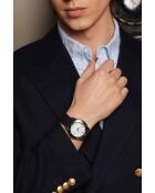 Reloj para hombre de caucho Walen negro y plateado con costuras lisas, acolchado y cosido