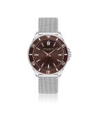 Reloj St. Moritz de malla metálica plateada/marrón para hombre