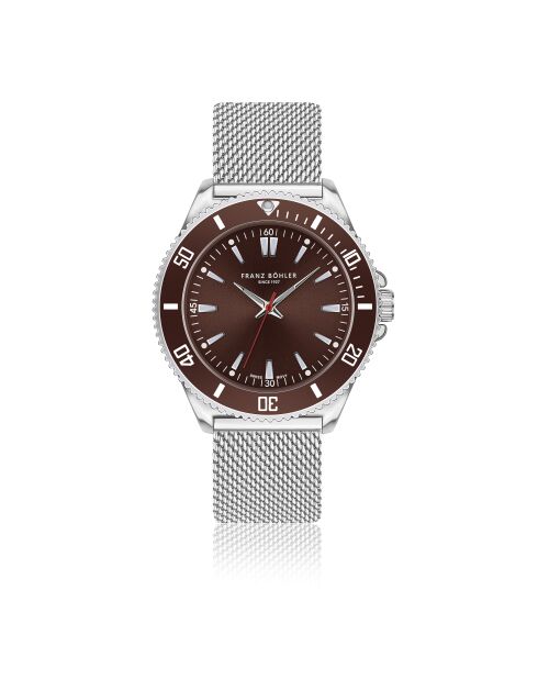 Reloj St. Moritz de malla metálica plateada/marrón para hombre