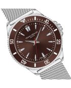 Reloj St. Moritz de malla metálica plateada/marrón para hombre