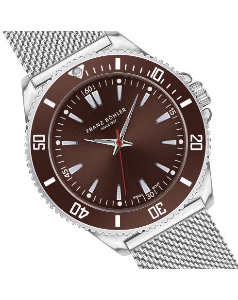 Reloj St. Moritz de malla metálica plateada/marrón para hombre