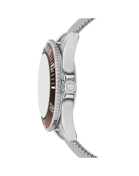 Reloj St. Moritz de malla metálica plateada/marrón para hombre