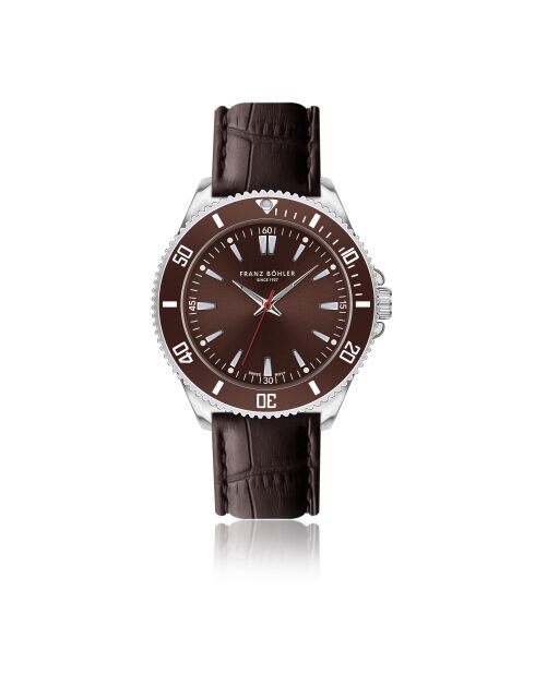 Reloj St. Moritz para hombre de piel de cocodrilo marrón acolchado y con costuras lisas