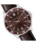 Reloj St. Moritz para hombre de piel de cocodrilo marrón acolchado y con costuras lisas