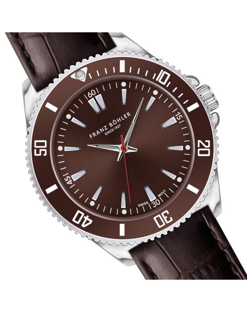 Reloj St. Moritz para hombre de piel de cocodrilo marrón acolchado y con costuras lisas