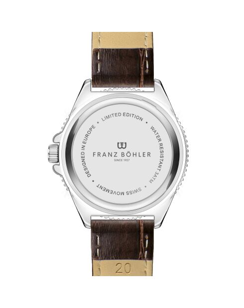 Reloj St. Moritz para hombre de piel de cocodrilo marrón acolchado y con costuras lisas