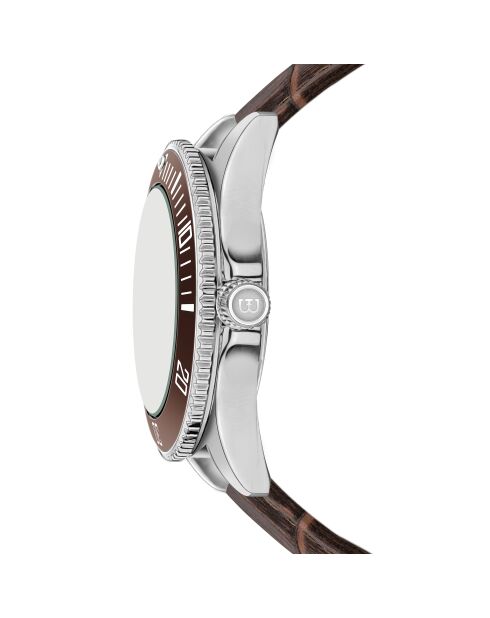 Reloj St. Moritz para hombre de piel de cocodrilo marrón acolchado y con costuras lisas
