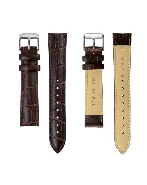 Reloj St. Moritz para hombre de piel de cocodrilo marrón acolchado y con costuras lisas